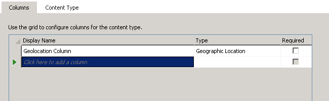 Adding geolocation column to content type in Visual Studio 2012
