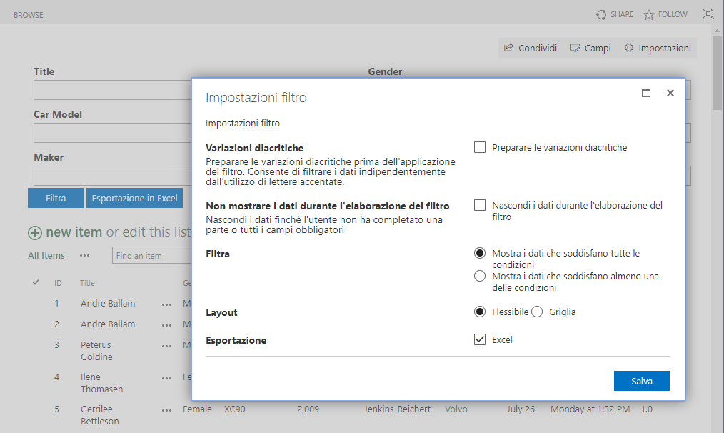 SharePoint List Filter. Italian Language