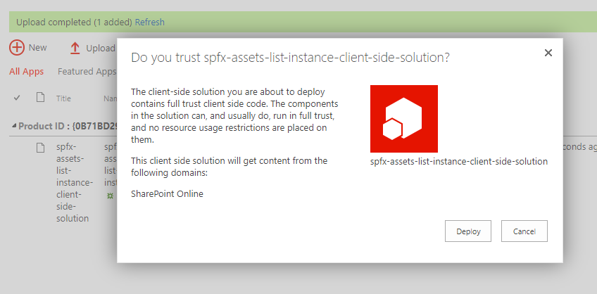 Deploying SPFx solution to SharePoint Online