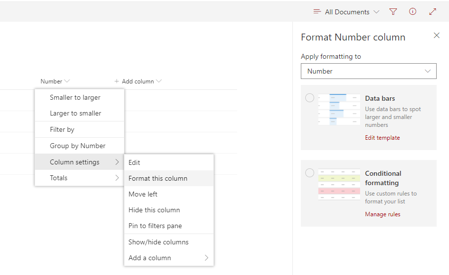 SharePoint Online. Design Mode of the column formatting