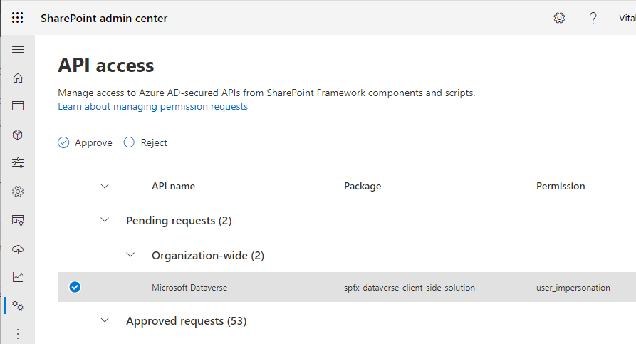 API Access Permissions for SPFx solution